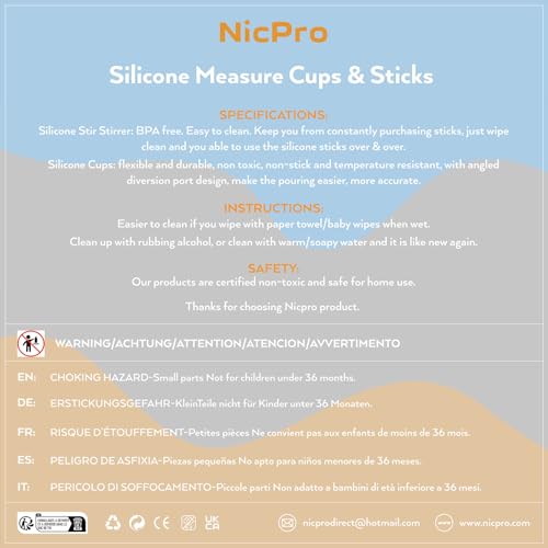 Silicone Resin Measuring Cups Tool Kit- Nicpro 250 & 100 ml Measure Cups, Silicone Popsicle Stir Sticks, Pipettes, Finger Cots for Epoxy Resin Mixing, Molds, Jewelry Making, Waxing, Easy Clean