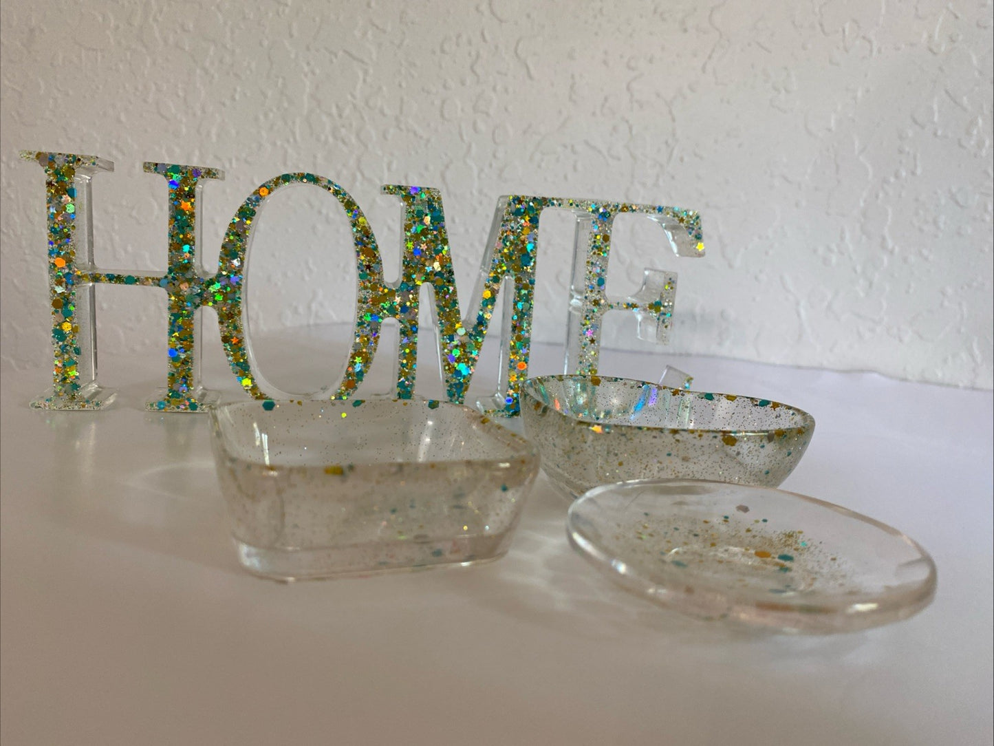 Glitter Home Decor Sign with candle or Jewelry Holder- Handmade access Tray