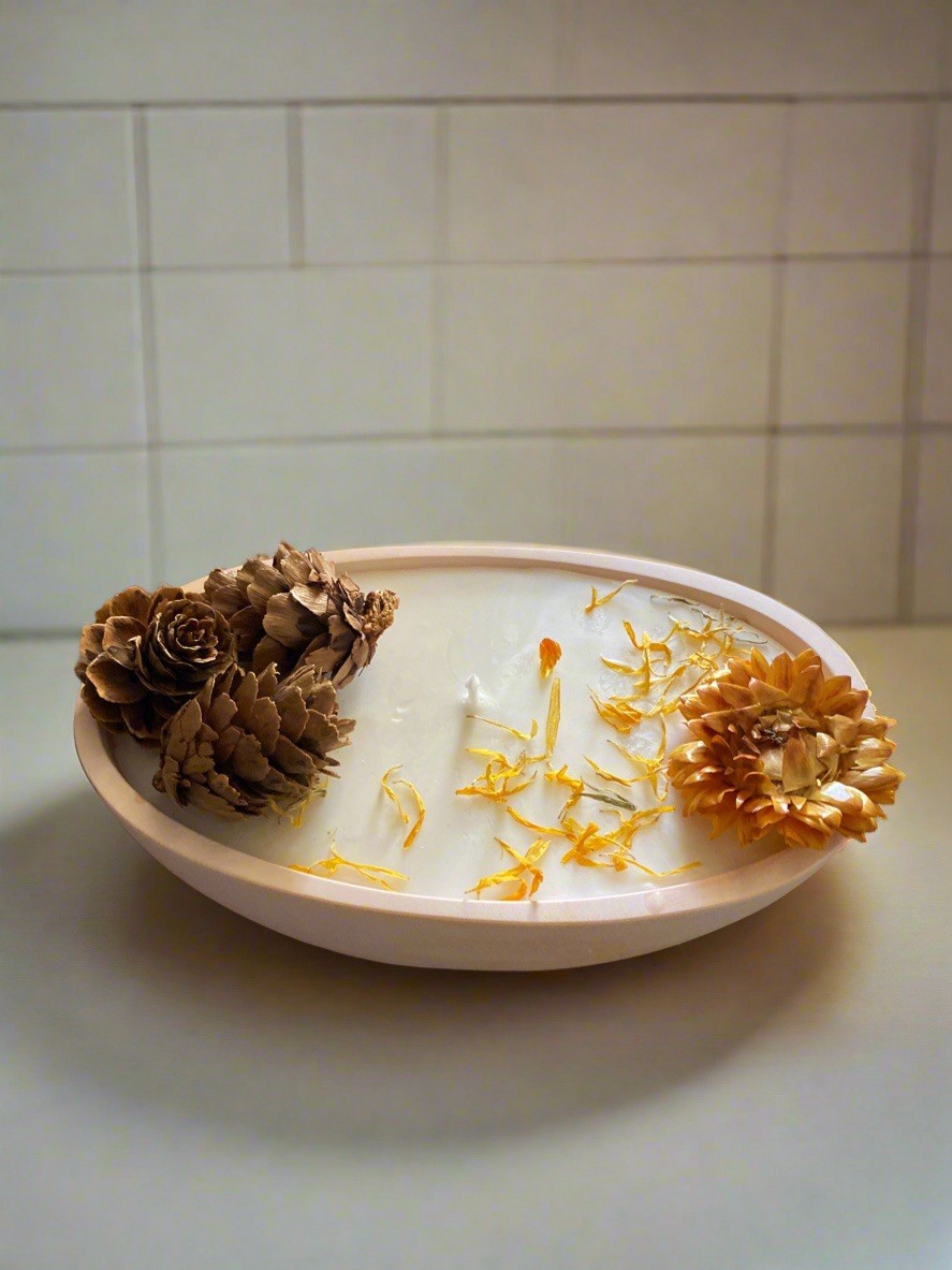 Handmade Candle With Decorative Flowers and Reusable Vessel - Elegant Home Decor