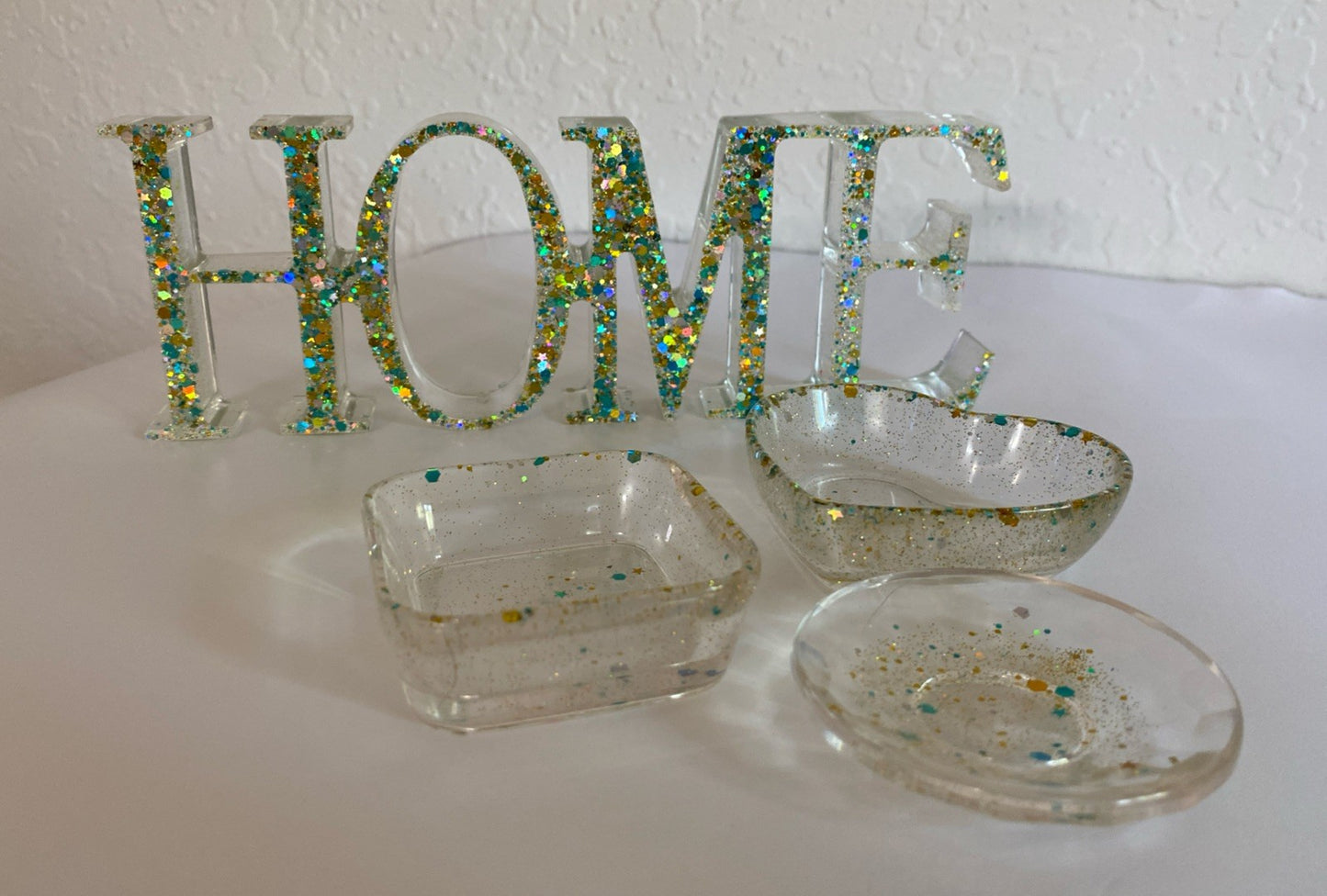 Glitter Home Decor Sign with candle or Jewelry Holder- Handmade access Tray
