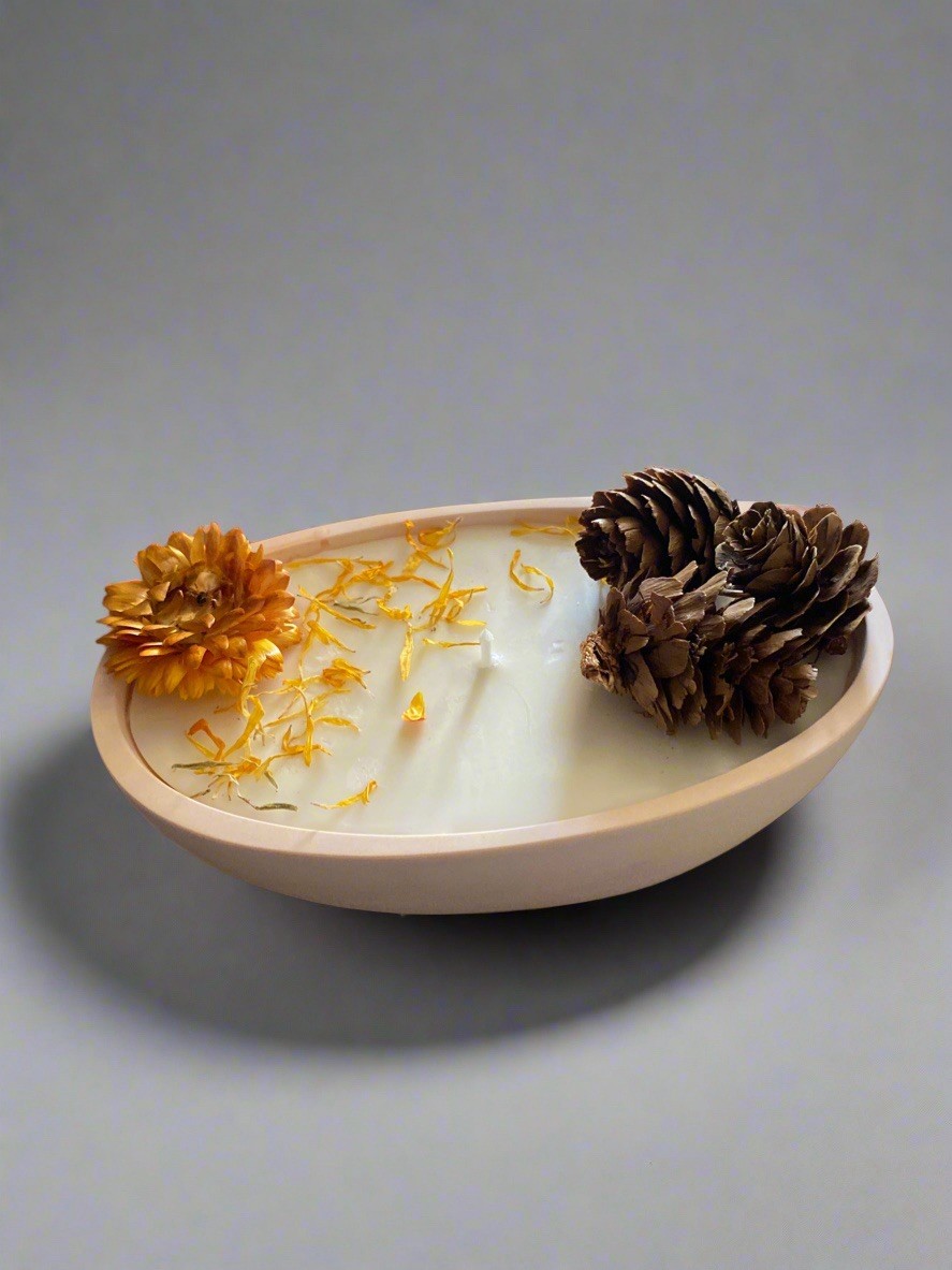 Handmade Candle With Decorative Flowers and Reusable Vessel - Elegant Home Decor