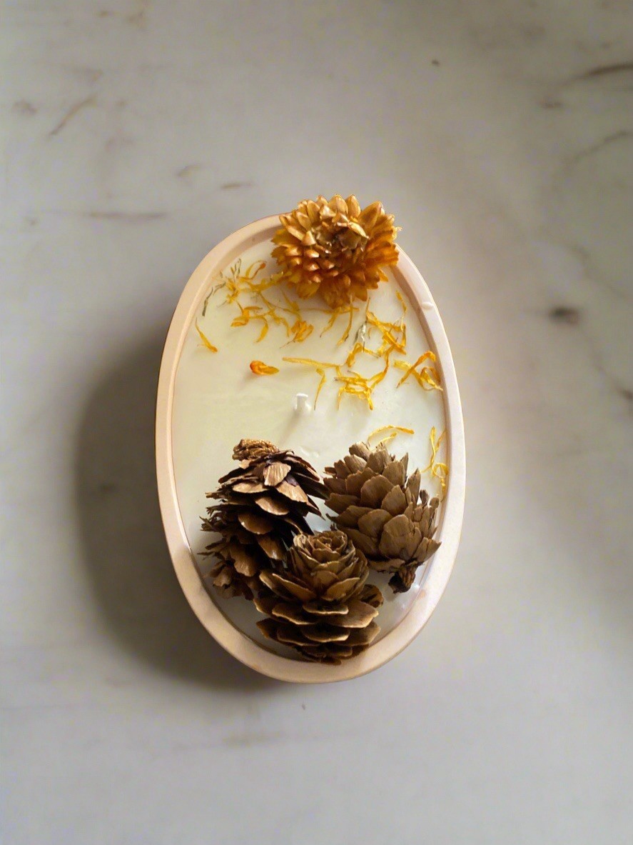 Handmade Candle With Decorative Flowers and Reusable Vessel - Elegant Home Decor