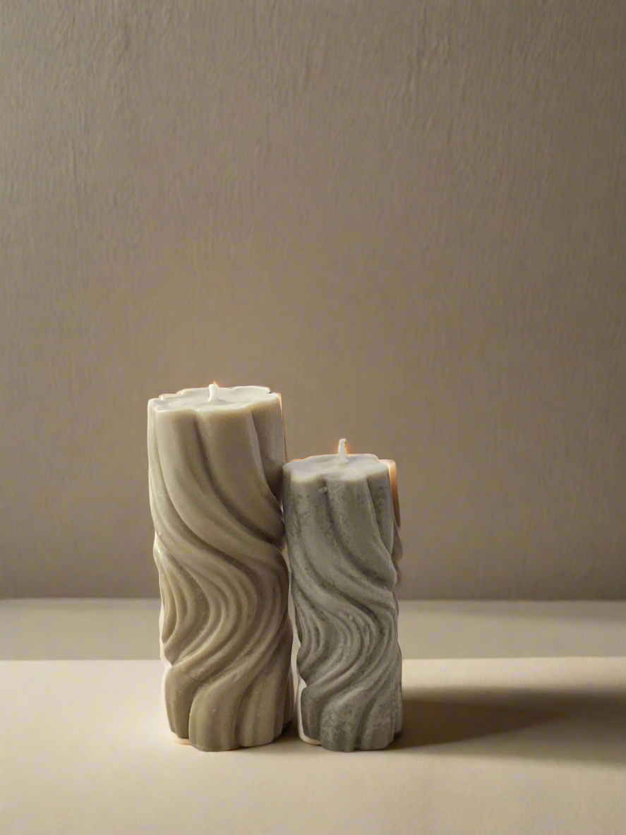 Spiral Wave Candle Set | Scented Pillar Candles | Handmade Soy Wax | Modern Home Decor