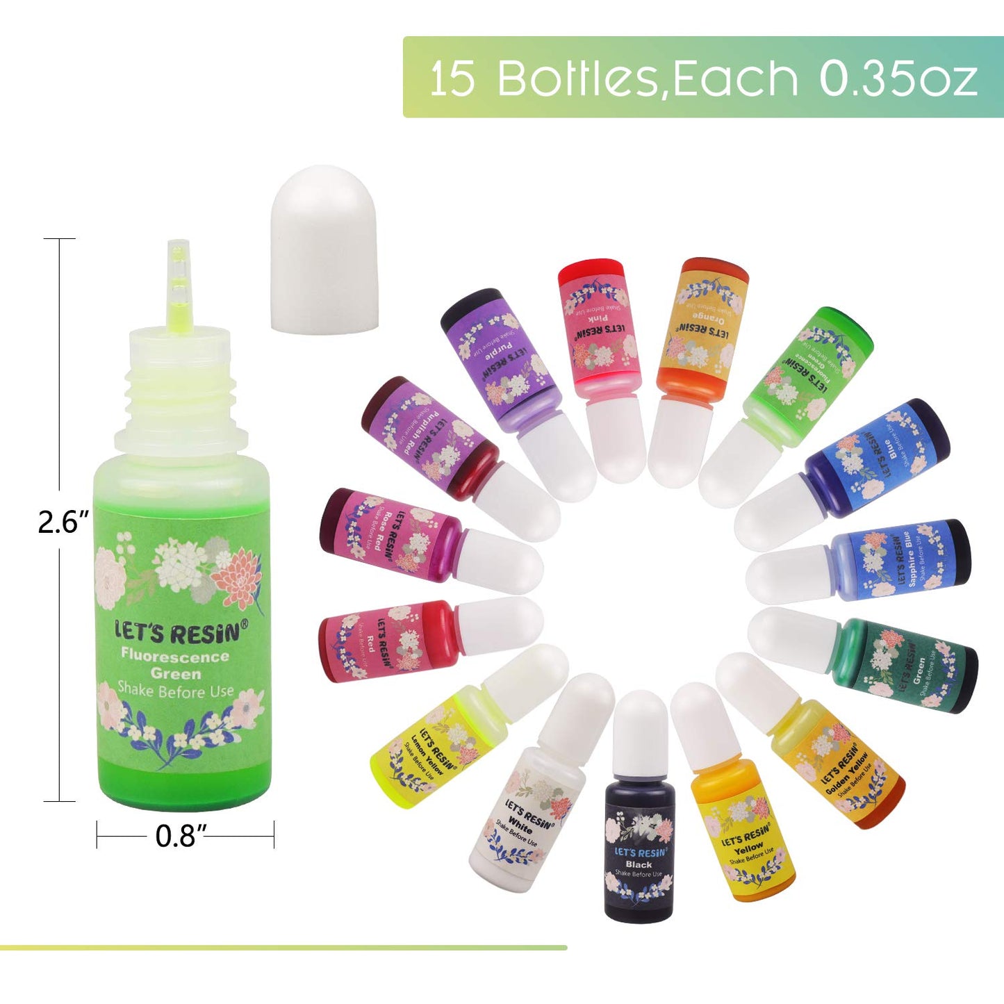 LET'S RESIN Epoxy Resin Dye,15 Color Translucent Epoxy Resin Pigment,Odorless Concentrated Epoxy Resin Paint Each 0.35oz,Liquid Resin Colorant for Resin Coloring,Epoxy Resin,Resin Molds