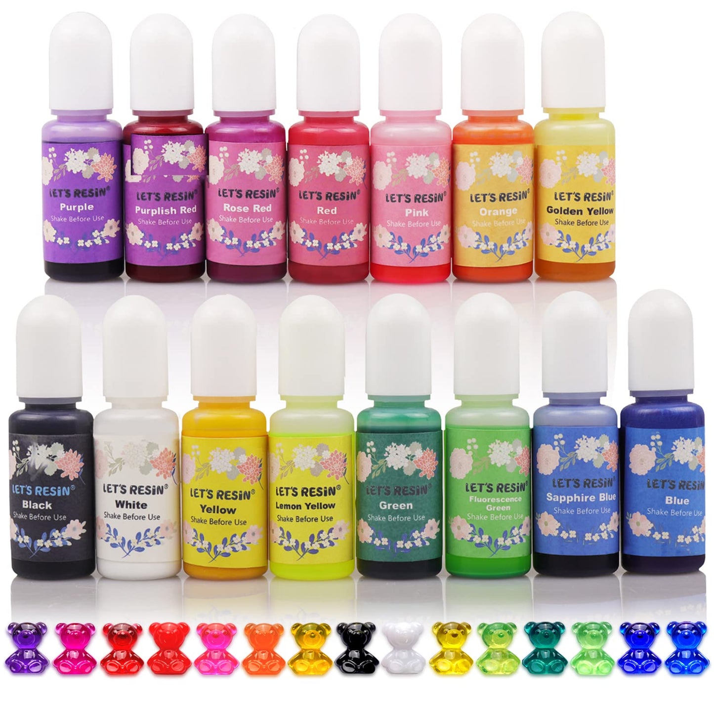LET'S RESIN Epoxy Resin Dye,15 Color Translucent Epoxy Resin Pigment,Odorless Concentrated Epoxy Resin Paint Each 0.35oz,Liquid Resin Colorant for Resin Coloring,Epoxy Resin,Resin Molds