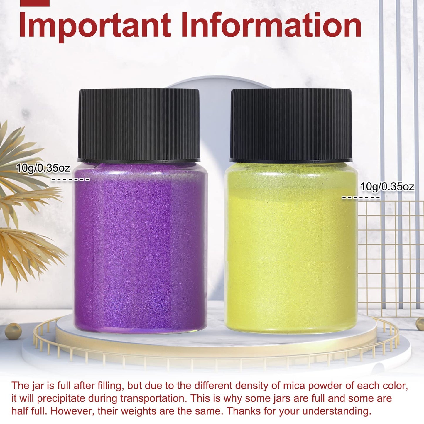 CHANGTIKEJI Mica Powder,48 Colors - 10g/Bottle of Natural Pigment Powder for Epoxy Resin,Soap Making,Candle Making,Lip Gloss,Car Freshies,Dye,Nail Polish,Bath Bombs