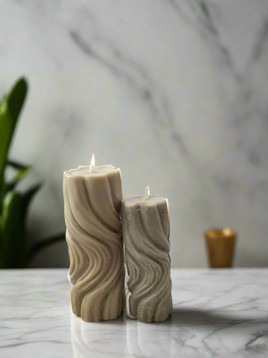 Spiral Wave Candle Set | Scented Pillar Candles | Handmade Soy Wax | Modern Home Decor